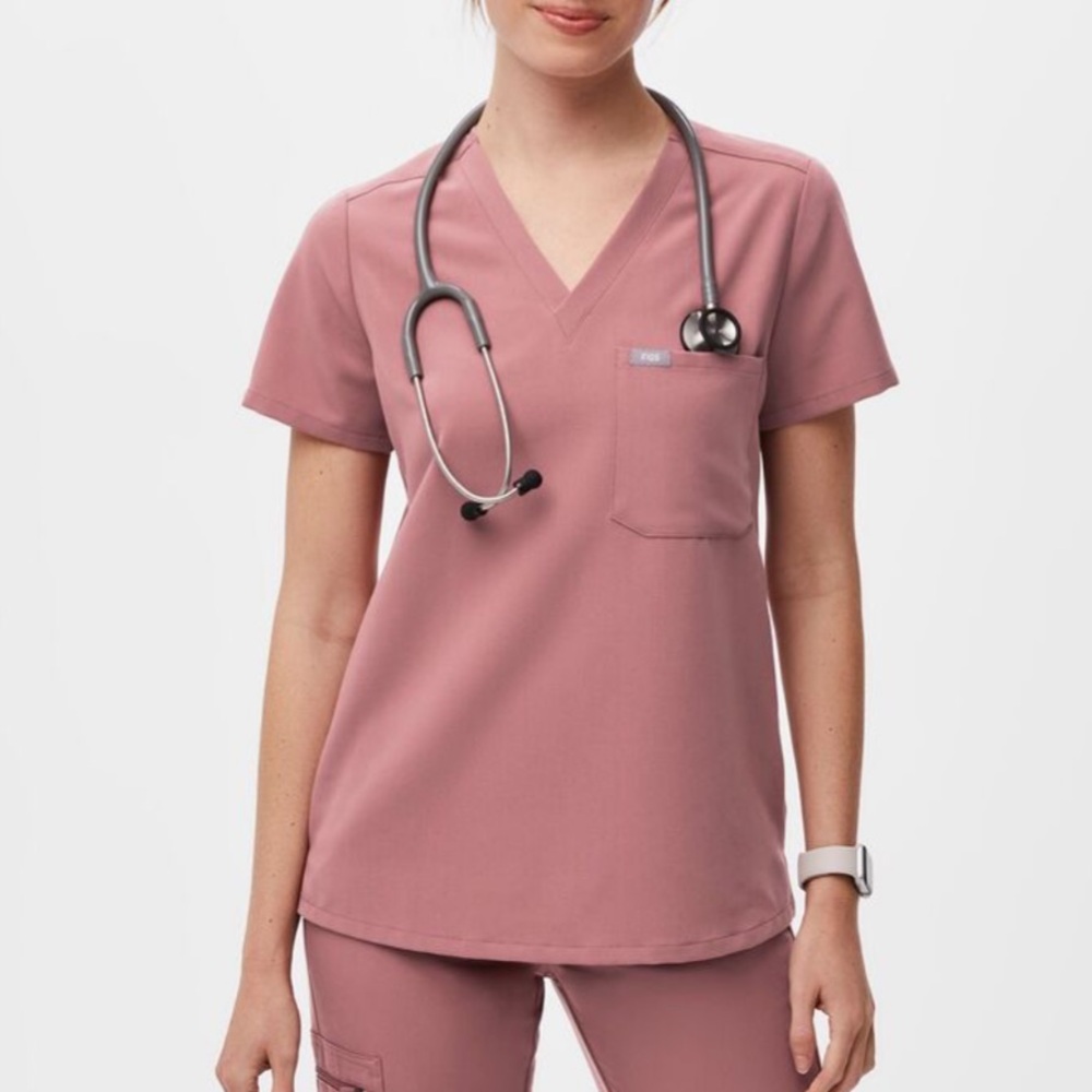 Figs Mauve Pink V-Neck Scrub Top